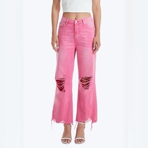 NWT Zenana Pink Distressed Wide Leg Jeans Size 27